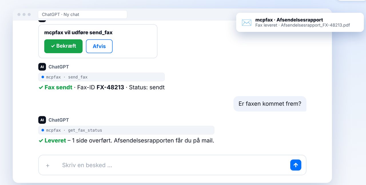 Fax leveret, afsendelsesrapport på mail
