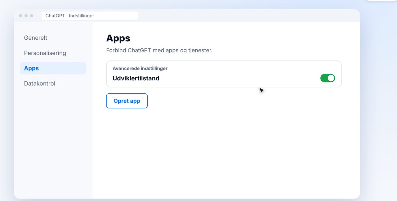 Slå udviklertilstand til i app-indstillingerne