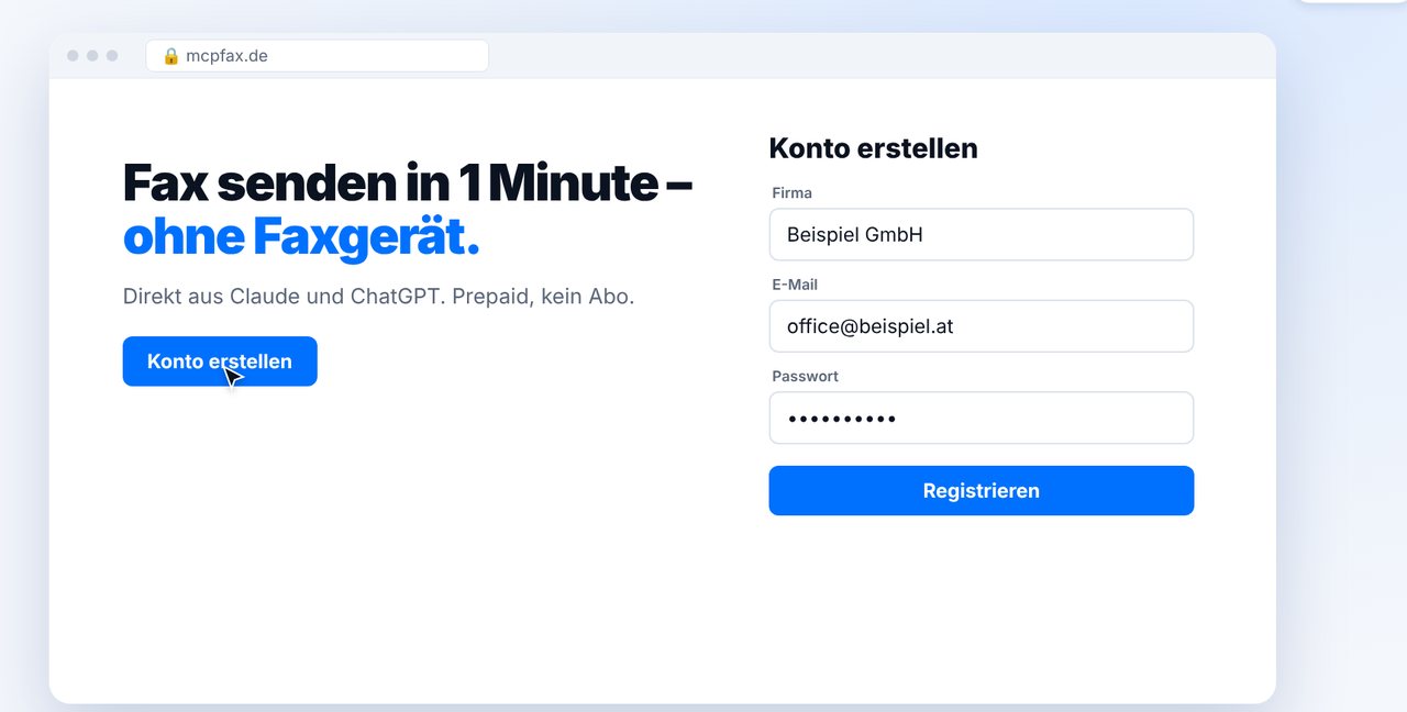 Registrierung auf mcpfax.de