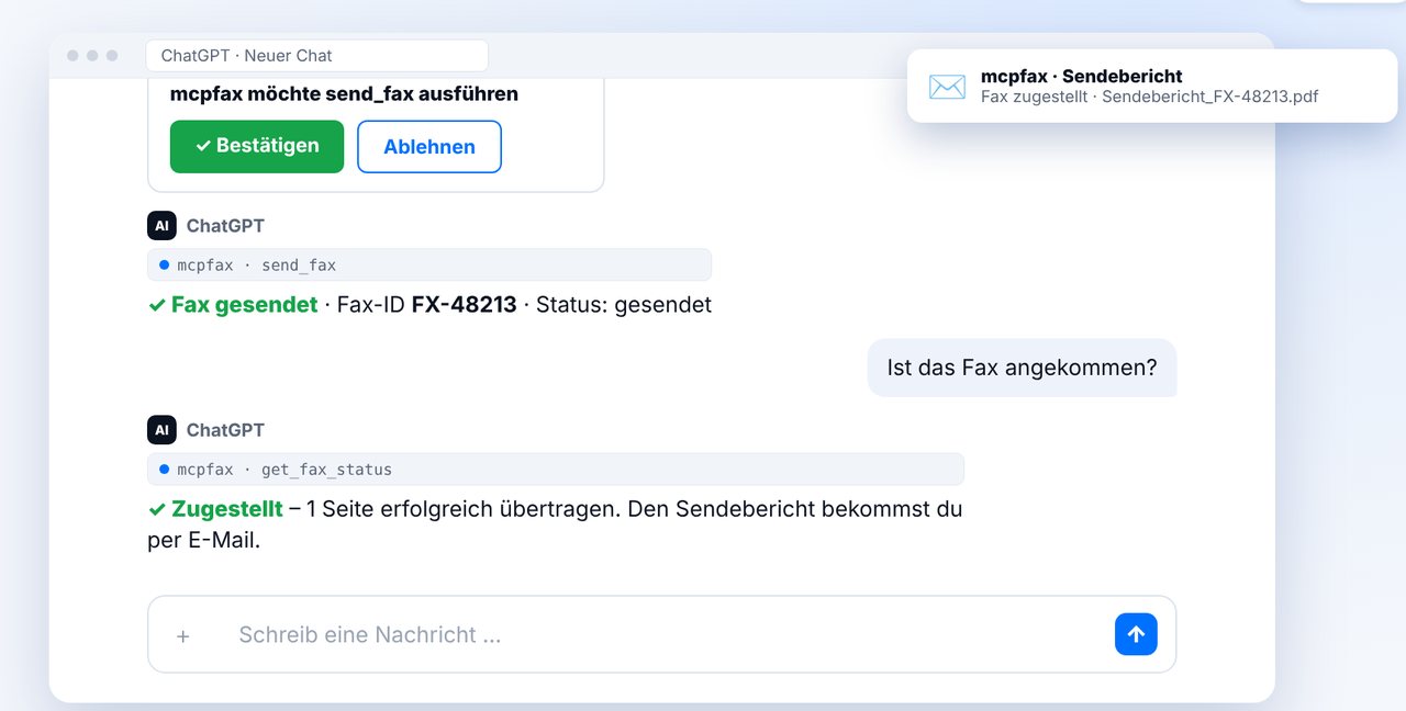 Fax zugestellt, Sendebericht per E-Mail