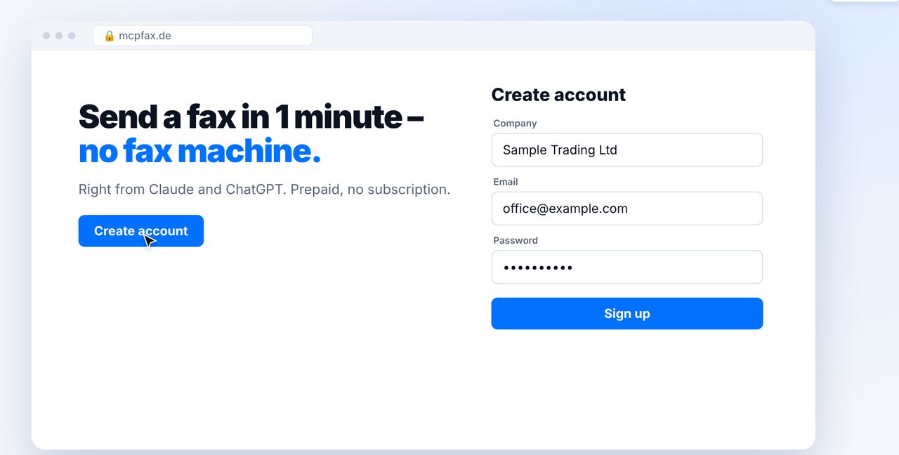 Sign-up on mcpfax.de