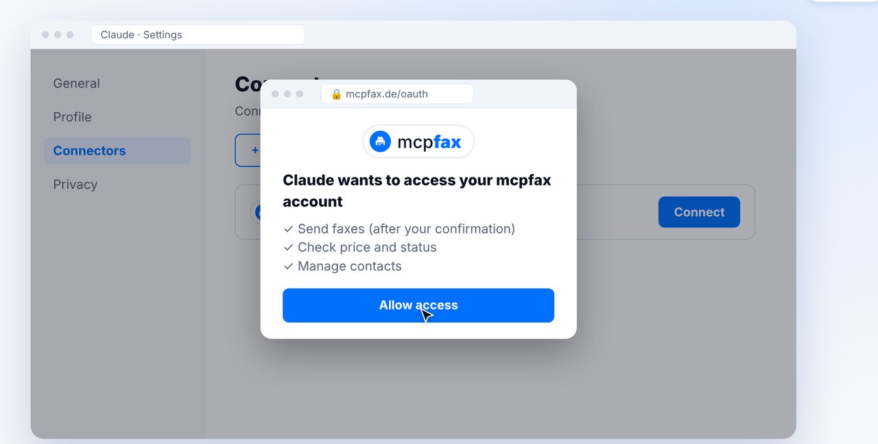 Sign in to mcpfax and allow access
