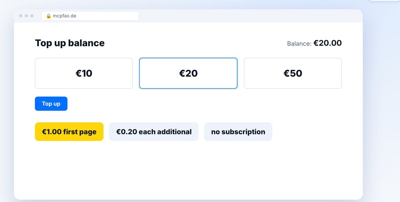 Top up balance with price overview