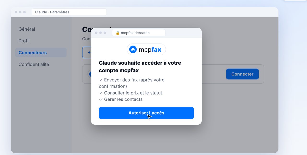 Se connecter à mcpfax et autoriser l’accès