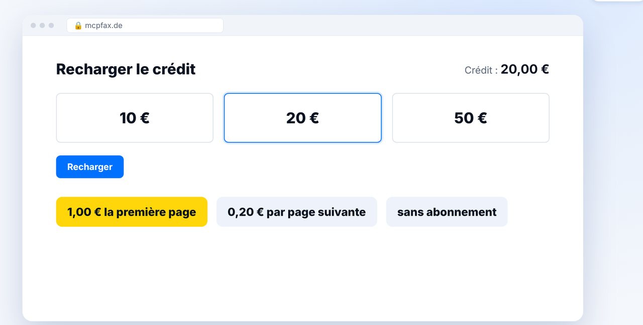 Recharger le crédit avec aperçu des tarifs