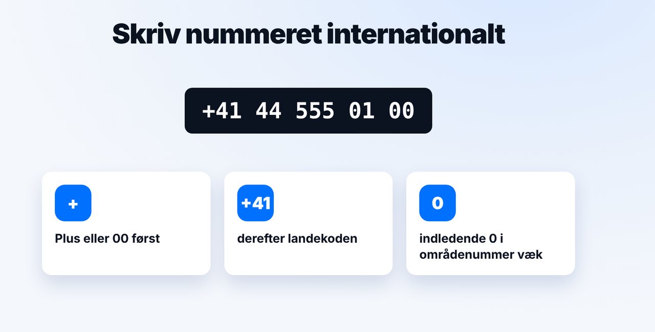 Skriv faxnummeret internationalt