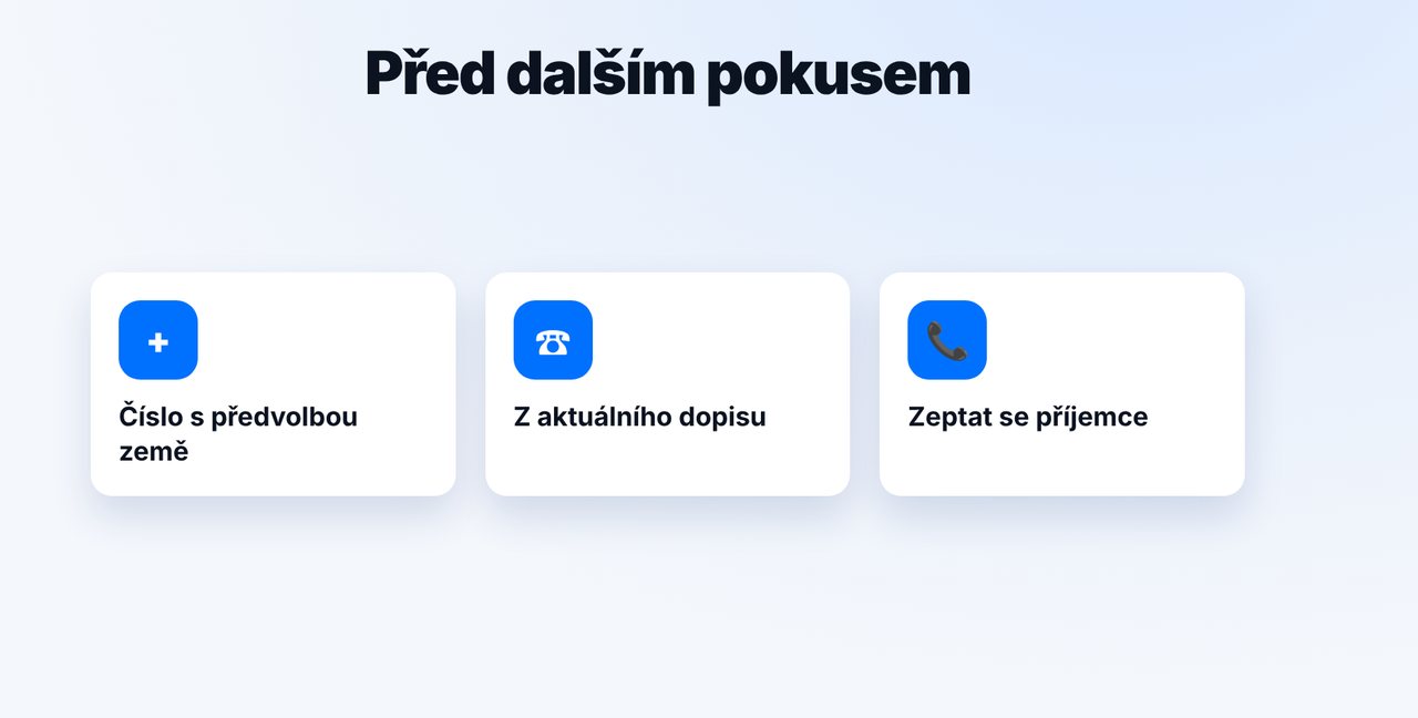 Před dalším pokusem zkontrolujte