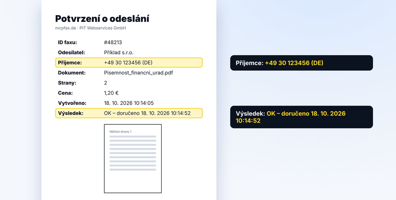Uschovejte potvrzení o odeslání