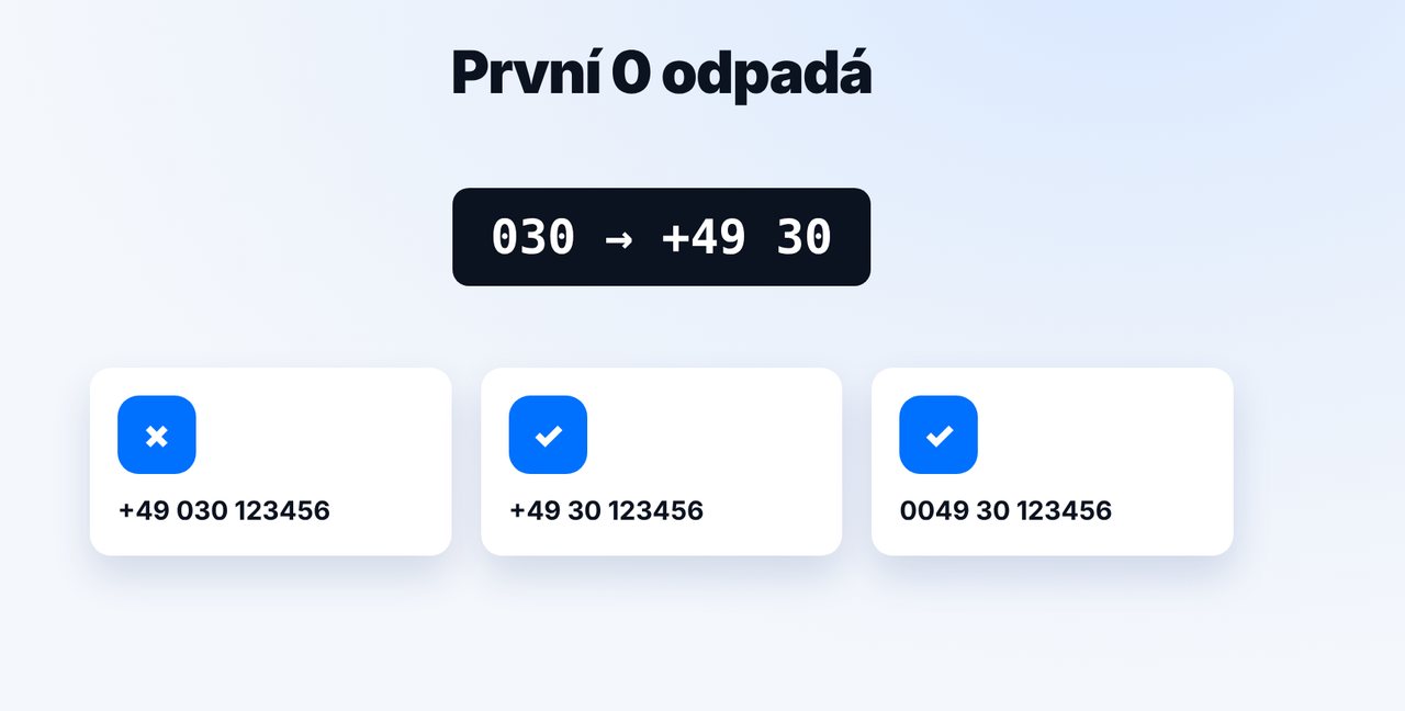Vynechte první 0 místní předvolby