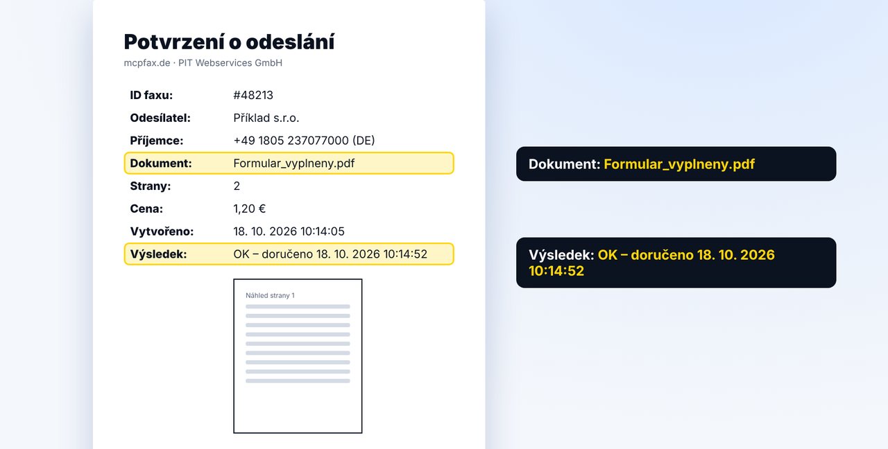 Zkontrolujte potvrzení o odeslání