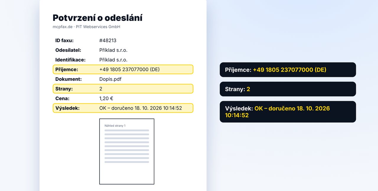 Uschovejte potvrzení o odeslání