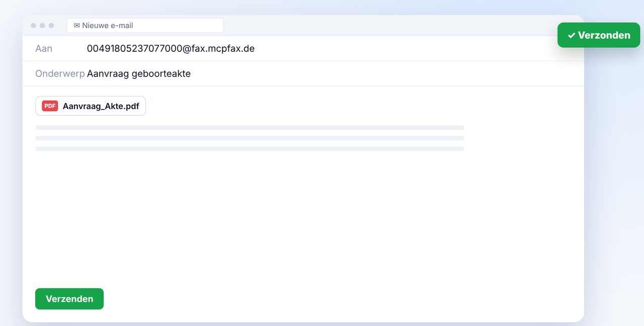 Aanvraag als e-mail naar het faxadres
