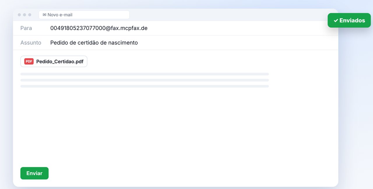 Pedido por e-mail para o endereço de fax