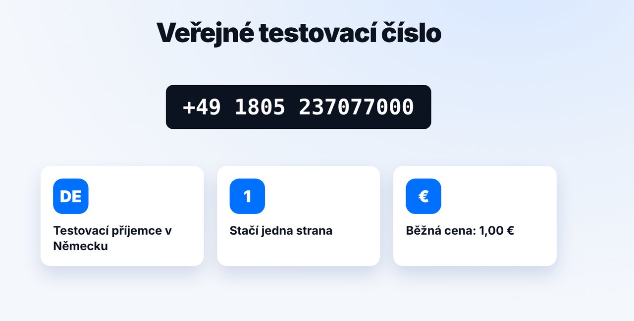Použijte testovací číslo