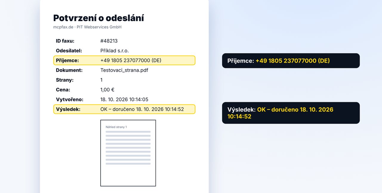 Zkontrolujte potvrzení o odeslání
