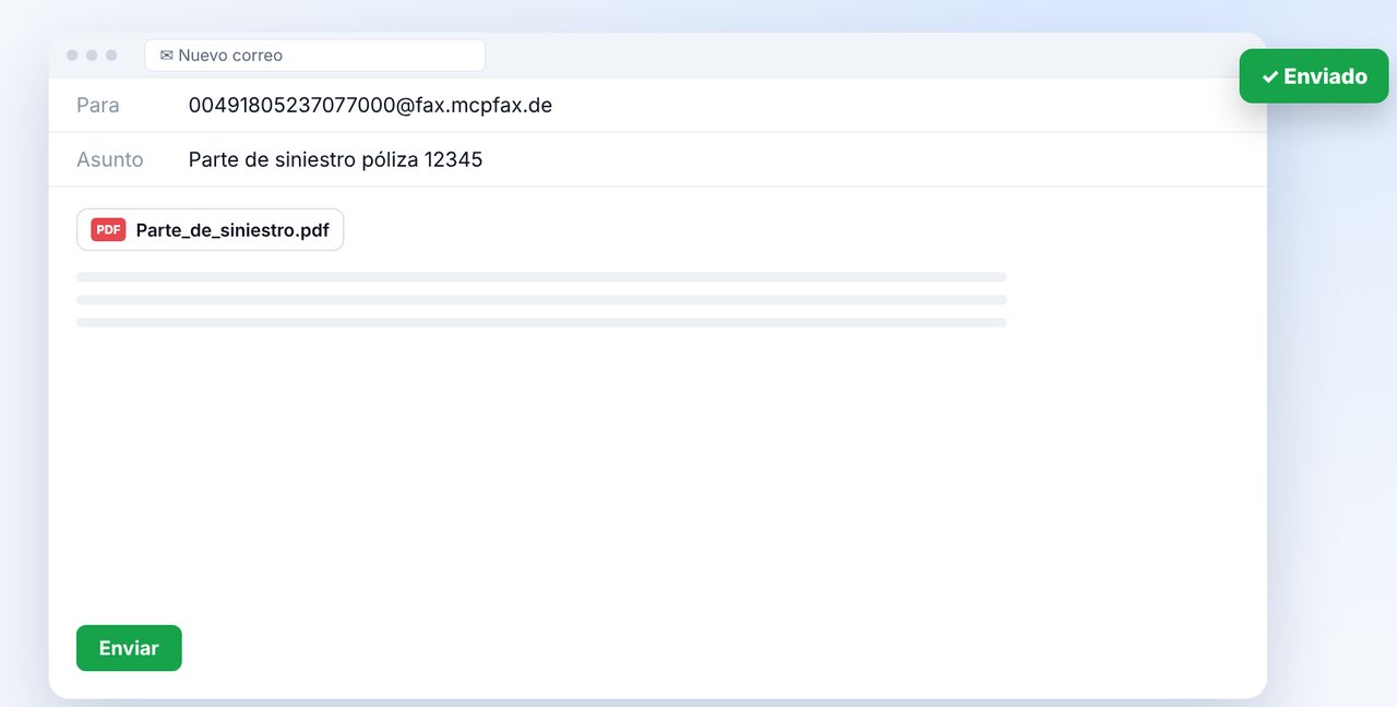 Por correo a la dirección de fax
